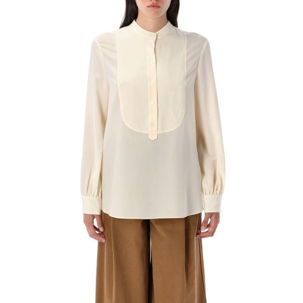 CHLOE Round Yoke Silk Shirt Women PRISTINE WHITE Shirts